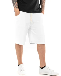 Bermuda Pantaloncino Uomo Tuta Tinta Unita Bianco Basic GIOSAL-PC1747A