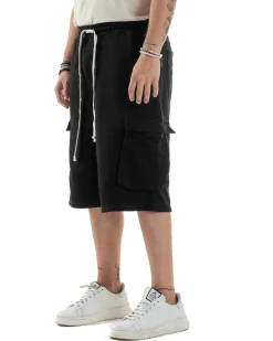 Bermuda Tuta Uomo Cotone Cargo Nero PC2033A