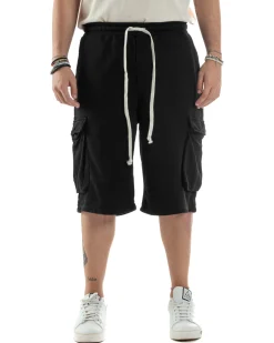 Bermuda Tuta Uomo Cotone Cargo Nero PC2033A