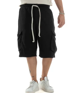 Bermuda Tuta Uomo Cotone Cargo Nero PC2033A