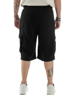Bermuda Tuta Uomo Cotone Cargo Nero PC2033A