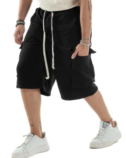Bermuda Tuta Uomo Cotone Cargo Nero PC2033A