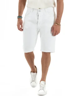 Bermuda Uomo Cinque Tasche Tinta Unita Regular Fit Basic Bianco PC2006A