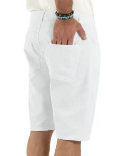 Bermuda Uomo Cinque Tasche Tinta Unita Regular Fit Basic Bianco PC2006A