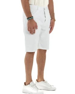 Bermuda Uomo Cinque Tasche Tinta Unita Regular Fit Basic Bianco PC2006A
