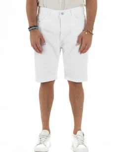 Bermuda Uomo Cinque Tasche Tinta Unita Regular Fit Basic Bianco PC2006A