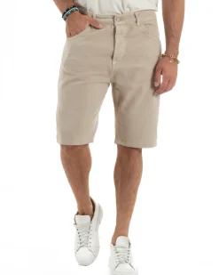Bermuda Uomo Cinque Tasche Tinta Unita Regular Fit Basic Beige PC2008A