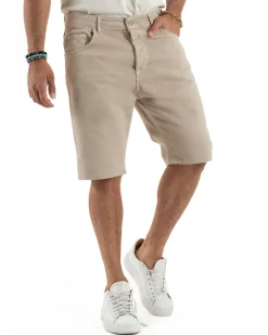 Bermuda Uomo Cinque Tasche Tinta Unita Regular Fit Basic Beige PC2008A