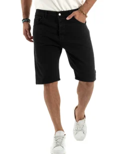 Bermuda Uomo Cinque Tasche Tinta Unita Regular Fit Basic Nero PC2005A