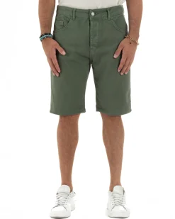 Bermuda Uomo Cinque Tasche Tinta Unita Regular Fit Basic Verde PC2007A