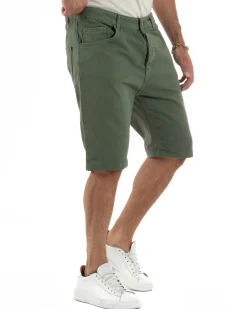 Bermuda Uomo Cinque Tasche Tinta Unita Regular Fit Basic Verde PC2007A