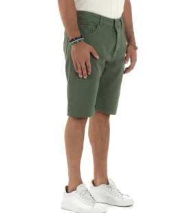 Bermuda Uomo Cinque Tasche Tinta Unita Regular Fit Basic Verde PC2007A
