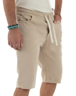 Bermuda uomo cotone pantaloncini coulisse jeans basic beige GIOSAL-PC2010A
