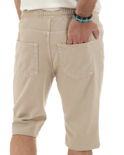 Bermuda uomo cotone pantaloncini coulisse jeans basic beige GIOSAL-PC2010A