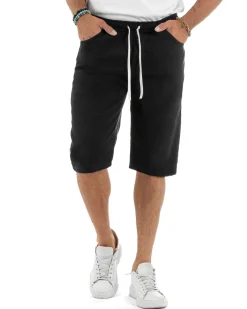 Bermuda uomo cotone pantaloncini coulisse jeans basic nero GIOSAL-PC2009A