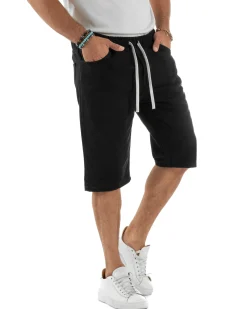 Bermuda uomo cotone pantaloncini coulisse jeans basic nero GIOSAL-PC2009A