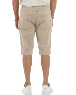 Bermuda uomo cotone pantaloncini coulisse rotture jeans beige GIOSAL-PC2000A