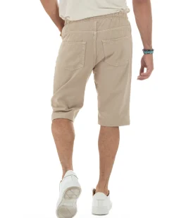 Bermuda uomo cotone pantaloncini coulisse rotture jeans beige GIOSAL-PC2000A