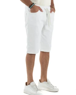 Bermuda uomo cotone pantaloncini coulisse jeans basic bianco GIOSAL-PC2012A