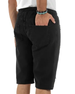 Bermuda uomo cotone pantaloncini coulisse rotture jeans nero GIOSAL-PC1999A