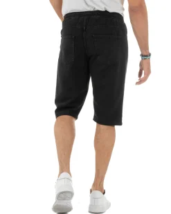 Bermuda uomo cotone pantaloncini coulisse rotture jeans nero GIOSAL-PC1999A