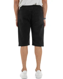 Bermuda uomo cotone pantaloncini coulisse rotture jeans nero GIOSAL-PC1999A