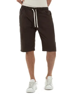 Bermuda uomo cotone pantaloncini coulisse jeans basic marrone GIOSAL-PC2037A