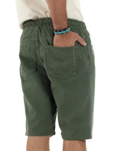 Bermuda uomo cotone pantaloncini coulisse rotture jeans verde GIOSAL-PC2001A