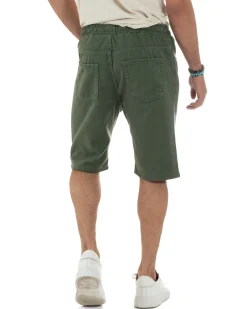 Bermuda uomo cotone pantaloncini coulisse rotture jeans verde GIOSAL-PC2001A