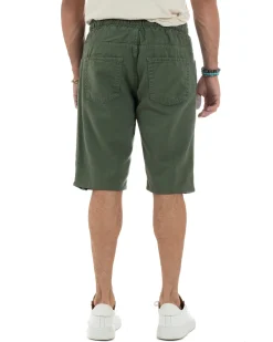 Bermuda uomo cotone pantaloncini coulisse rotture jeans verde GIOSAL-PC2001A