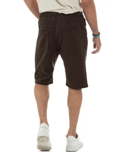 Bermuda uomo cotone pantaloncini coulisse rotture jeans marrone GIOSAL-PC2036A