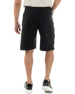 Bermuda Uomo Cotone Pantaloncini Corti Basic Jeans Cinque Tasche Casual Oversize Wide Leg Tinta Unita Denim Nero GIOSAL-PC1980A