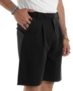Bermuda Uomo Viscosa Abbottonatura Allungata Nero PC1994A
