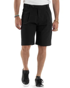 Bermuda Uomo Viscosa Abbottonatura Allungata Nero PC1994A