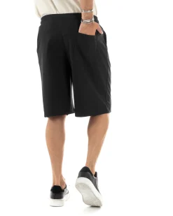 Bermuda uomo viscosa pantalaccio corto jogger wide leg oversize nero GIOSAL-PC1966A