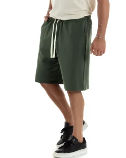 Bermuda uomo viscosa pantalaccio corto jogger wide leg oversize verde GIOSAL-PC1971A