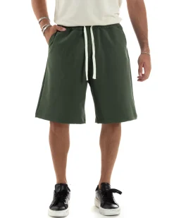 Bermuda uomo viscosa pantalaccio corto jogger wide leg oversize verde GIOSAL-PC1971A