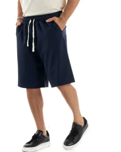 Bermuda uomo viscosa pantalaccio corto jogger wide leg oversize blu GIOSAL-PC1967A