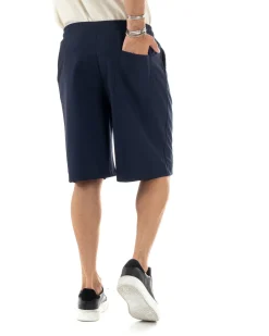 Bermuda uomo viscosa pantalaccio corto jogger wide leg oversize blu GIOSAL-PC1967A