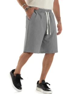 Bermuda uomo viscosa pantalaccio corto jogger wide leg oversize grigio GIOSAL-PC1968A