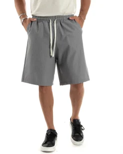 Bermuda uomo viscosa pantalaccio corto jogger wide leg oversize grigio GIOSAL-PC1968A
