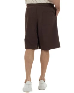 Bermuda uomo viscosa pantalaccio corto jogger wide leg oversize marrone GIOSAL-PC2049A