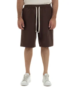 Bermuda uomo viscosa pantalaccio corto jogger wide leg oversize marrone GIOSAL-PC2049A