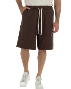 Bermuda uomo viscosa pantalaccio corto jogger wide leg oversize marrone GIOSAL-PC2049A
