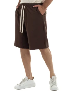 Bermuda uomo viscosa pantalaccio corto jogger wide leg oversize marrone GIOSAL-PC2049A