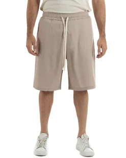 Bermuda uomo viscosa pantalaccio corto jogger wide leg oversize beige melangiato GIOSAL-PC2048A