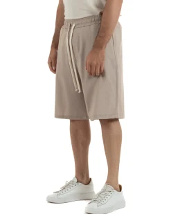 Bermuda uomo viscosa pantalaccio corto jogger wide leg oversize beige melangiato GIOSAL-PC2048A
