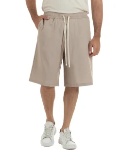 Bermuda uomo viscosa pantalaccio corto jogger wide leg oversize beige melangiato GIOSAL-PC2048A