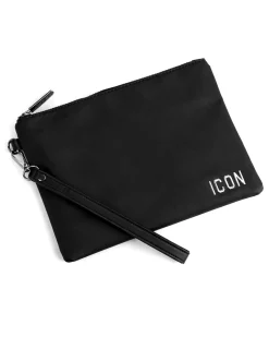 Borsa borsello borsetta pochette a mano placchetta unisex nero ICON INZ012