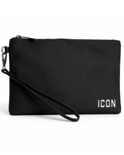 Borsa borsello borsetta pochette a mano placchetta unisex nero ICON INZ012